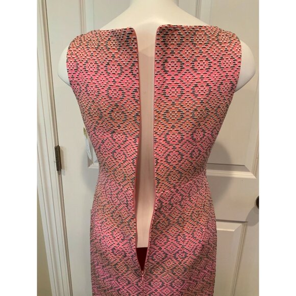 Nanette Lepore Pink Geometric Tweed Sleeveless Dress W/ Solid Black Hem, Size 2 - Picture 7 of 8